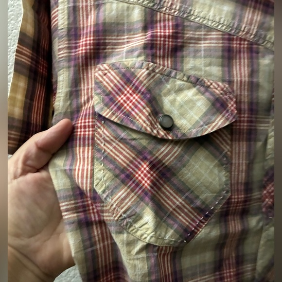 Indigo Star Vintage Button Down Shirt Short Sleeve Cotton Plaid BackRodeoPrint S - Picture 7 of 16